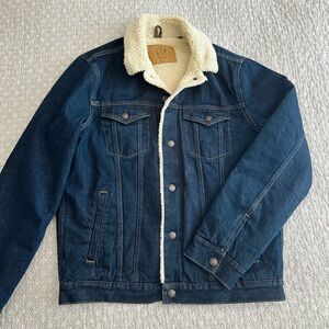 GAP Men's Icon Dark Blue Rinse Sherpa Lined Heavy Denim Jean Jacket Size M